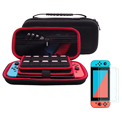 SOYAN Carry Case & Screen Protectors Compatible with Nintendo Switch (Red)