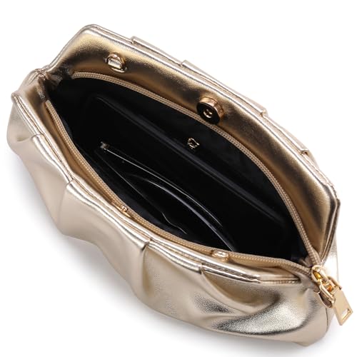 Image of Evening Bag for Women Ruched Clutch Purse Detachable Metal Chain Crossbody Bag
