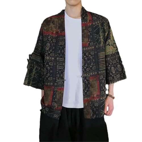 Kimono japonais homme léger hanfu chinois cardigan d'été manches 3/4 veste ample yukata