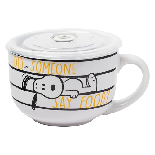 Silver Buffalo Peanuts Snoopy and Woodstock Did Someone Say Food Ceramic Soup Mug with Vented...