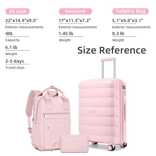 Image of Carry On Luggage 22x14x9 Airline Approved, 22 Inch PP Hardshell Luggage Carry-on Suitcase with Spinner Wheels, Carry On Suitcase Set for Women (Pink)