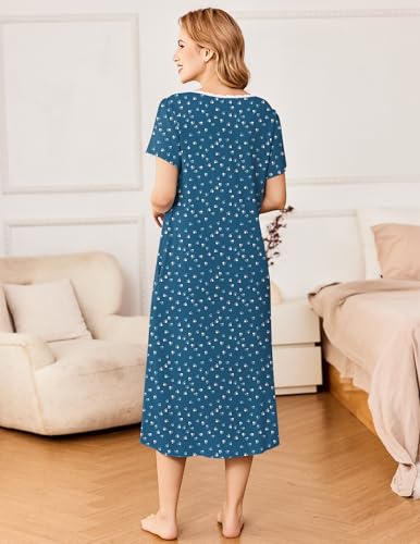 Image of Ekouaer Long Nightgowns for Women Short Sleeve House Dress with Pockets