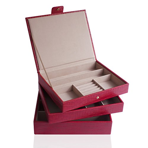 CORDAYS - Joyero Apilable Artesanal: Set de Tres bandejas apilables Edición Limitada Colección de Moda. Rojo CDL-10062