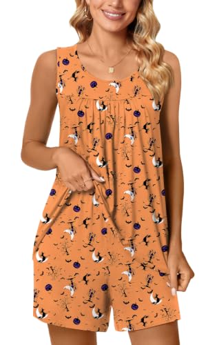 Image of POPYOUNG Pajama Set for Women Summer 2 Piece Lounge Shorts Sets Sleepwear | Womens Pajama Sets Cooling pijamas de mujer for Summer with Pockets Sleeveless Nightwear Outfits Pjs Shorts Set