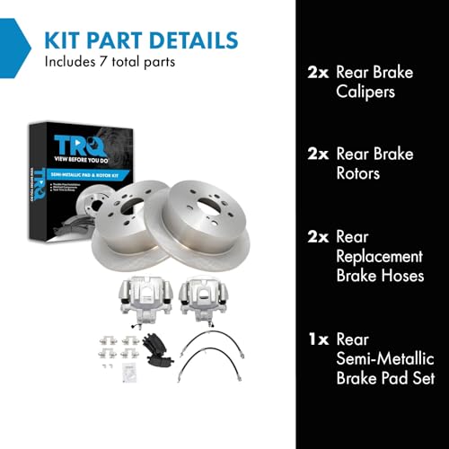 Image of TRQ Rear Brake Pad and Rotor Set Semi Metallic Calipers Compatible with 2004-2007 Toyota Highlander with All Wheel Drive
