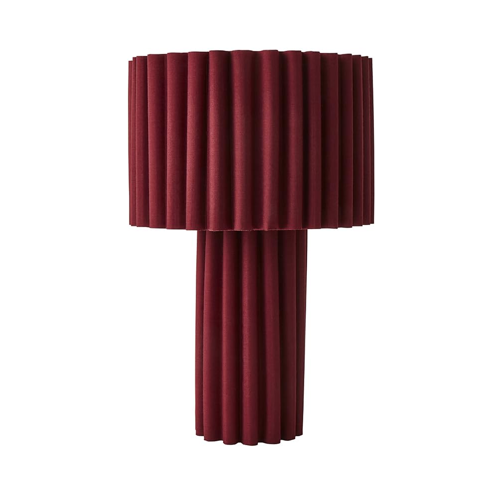 Valuelights Lenny Burgundy Wine Drum Shade Ribbed Full Fabric Led Table Lamp