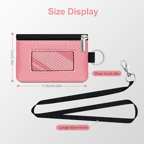 Image of Minimalist RFID Blocking Small Wallet with ID Window,WaterResistant Zip Id Case Wallet with Lanyard Keychain for Cards,Cash,Travel,Women,Men (Pink)
