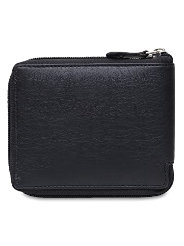 Image of SAMTROH Unisex Black Zipper Round Chain PU Leather Wallet | 3 Card Slots, 2 Currency Compartments, 2 Secret Compartments & Coin Pocket | Stylish Wallet with Card Holder for Men and Women
