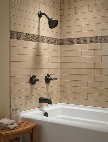 654752 Oil Rubbed Bronze Tub Shower Combo Faucet - Diseño de Mezclador de Dos Manijas y Cabezal de Ducha con Múltiples Ajustes - Convertible miniatura 3