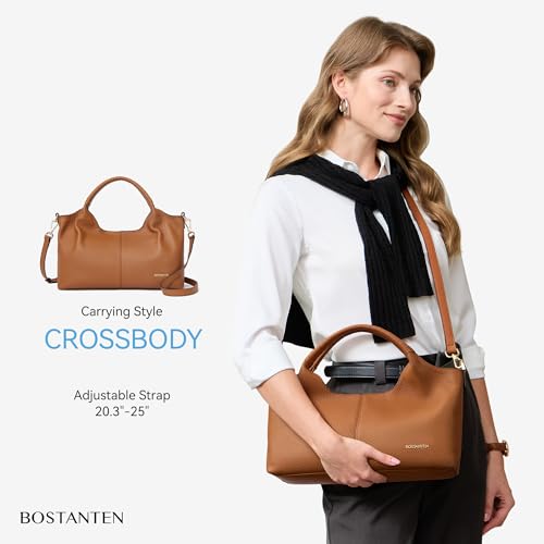 Image of BOSTANTEN Genuine Leather Purses for Women Designer Handbags Crossbody Shoulder Bags Top Handle Satchel with Adjustable Strap