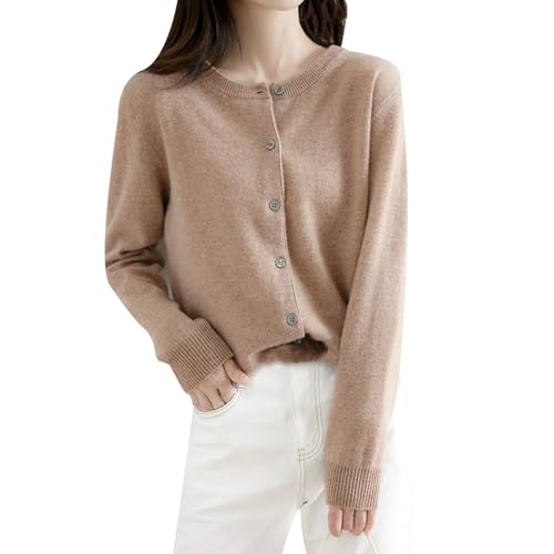 Women's Cardigans Ladies Cardigan Cashmere Jumpers for Women UK Button Down Long Sleeve Classic Crew Neck Solid Color Knitted Sweater Autumn Winter Soft Lightweight Oversized Sweaters Cotton Jumper