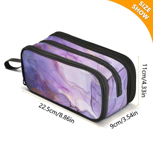 Image of Bolaz Abstract Purple and Gold Marble Pencil Case Large Capacity Pen Bag with Compartment Students Stationery Organizer Pencil Pouch Marker Case for School Office Work