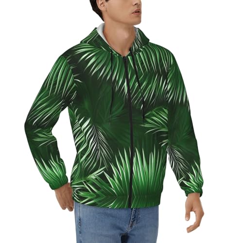 Sweat zippé à motif feuilles de palmier vertes et capuche