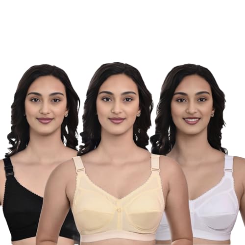 ENCIGER Women’s Full Coverage Bra Pack of 3 – Non-Padded Wire-Free Broad Strap Support Bra for Daily Use
