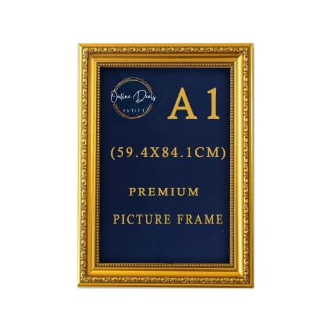 Online Deals Outlet Ornate Shabby Chic Gold Picture Poster Frame| Portrait & Landscape Gold Maxi Frame with MDF backing For Wall, Prints, Puzzle & Artwork (A1 (59.4 X 84.1CM)) Cover
