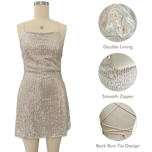 Image of Sexy Dresses for Women Sparkly Sequin Bodycon Birthday Cocktail Dresses Backless Wrap Mini Party Club Going Out Dress