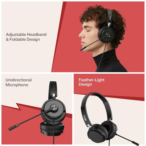 Image of boAt BassHeads 900 C Pro with 40mm Drivers, Lightweight Foldable Design, Unidirectional Retractable Mic, Adjustable Headband, USB Type-C Compatibility, Remote Control, Wired Headphones with Mic(Black)