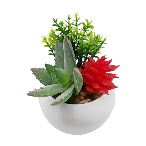 Image of KARP Artificial Potted Plants, Mini 13Cm Height Faux Succulent Flowers with White PVC Pots Home Decor, Indoor Artificial Ornamental Plant for Living Room, Office Desk & Bathroom, Decorative