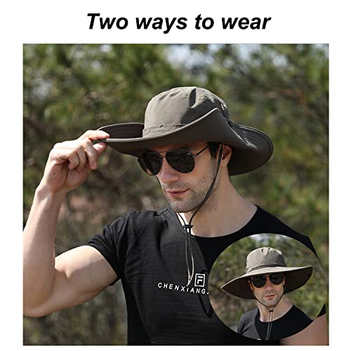 Men Wide Brim Sun Hats Upf50+ Waterproof Breathable Bucket Hat, Outdoor Travel Leisure Hat For Fishing, Hiking, Camping (Beige Wide Brim) #TOP4