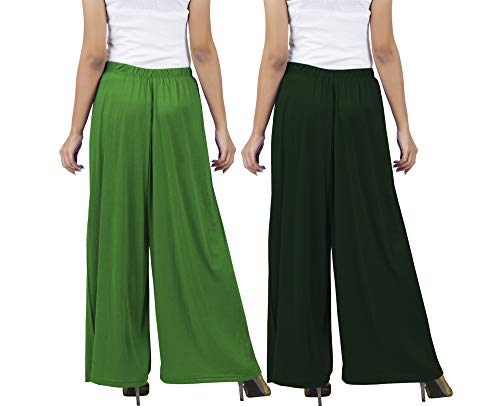 Image of Buy That Trendz M to 4XL Cotton Viscose Loose Fit Women M to 6XL Wide Leg Palazzo Pants for Jade Green Bottle Green 2 of Pack Combo XXX-Large