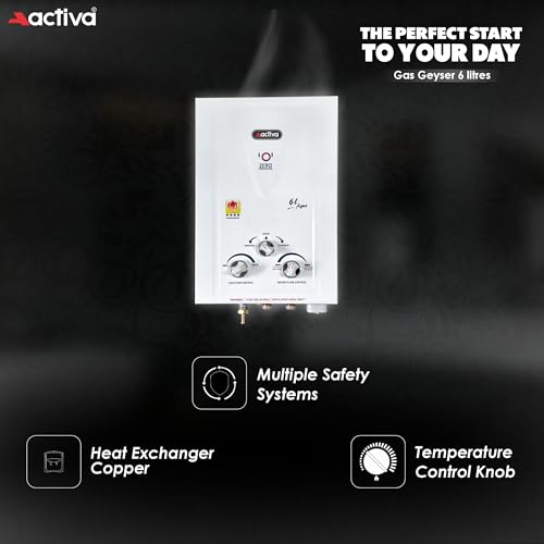 Image of ACTIVA 6 LTR Instant pure Copper LPG Gas Water Heater with Anti Rust Coating Geyser ISI Approved Saves Geyser from Corrosion by Water 1 year warranty (Aqua Ivory)