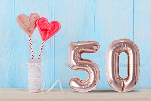 Image of Rozi Decoration 16? Inch Rose Gold 50th Number Balloon Decoration | 50th Anniversary Decoration Items | 50 Number Foil Balloons for Birthday Decoration Items Pack of 2 Pcs