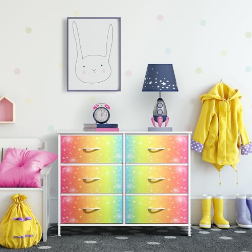 Sorbus Dresser with 6 Drawers - Furniture Storage Tower Unit for Bedroom, Hallway, Closet, Office Organization - Steel Frame, Wood Top, Easy Pull Fabric Bins (6-Drawer, Rainbow) — view 6
