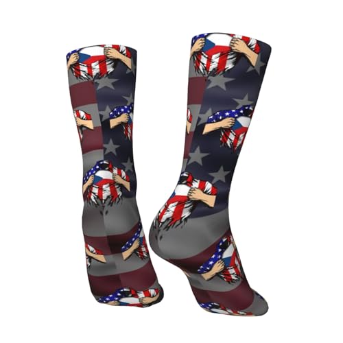 USA & Czech Republic Flag Chest America Adult Polyester Crew Socks Breathable Moisture-Wicking Athletic Running Gym24