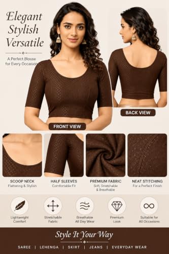 Image of Fressia Fabrics Women's Black Cotton Stretchable Readymade Saree Blouse