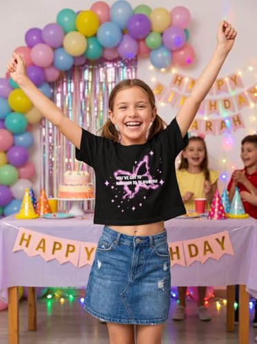 Image of Little Girls Crop Tops Cool Summer T-Shirt Crewneck Short Sleeve Fashion Tee Size 6-14