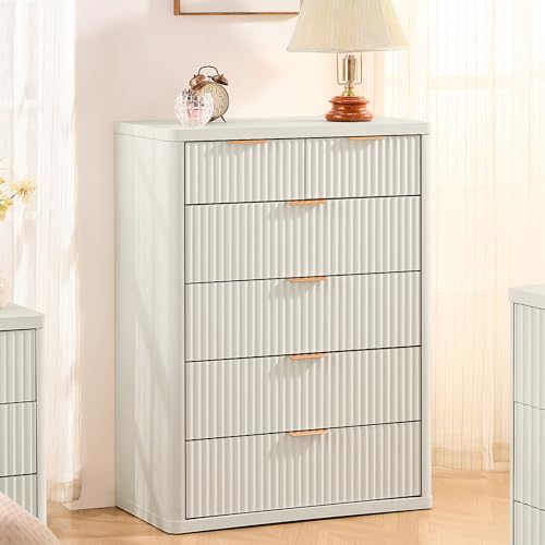 Image of LEYAOYAO Fluted 6 Drawers Dresser for Bedroom Set of 2, 42 inch Tall Modern Chest of Drawers with Metal Handle, Curved Profile Design,White Wood Drawer Organizer for Bedroom, Living Room, Hallway