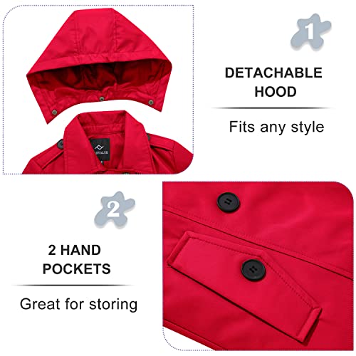 FARVALUE Women's Waterproof Trench Coat Double Breasted Windbreaker Classic Belted Lapel Overcoat with Removable Hood Red 3X-Large - Thumbnail 4