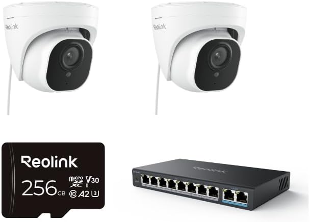 REOLINK 4K Wired Security Camera Outdoor System, IP Dome Surveillance Camera with Human/Vehicle Detection, PoE Switch wi
