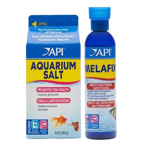 API Fish Treatment Remedy & Aquarium Salt Bundle Melafix 237ml + Salt 454g