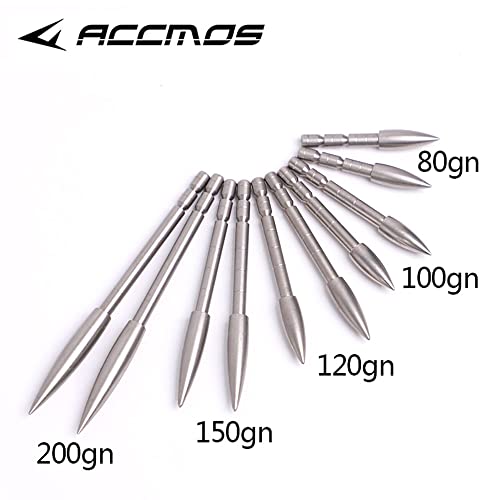 Accmos 12Pc 80 100 120 150 200 Grain Stainless Steel Arrow Head Arrowhead Bullet Point Glue-In For Id 4.2Mm .165" Carbon Arrow Shafts Diy Archery Accessory #TOP1