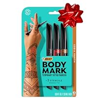BIC BodyMark Temporary Tattoo Markers and Stencils, Henna Vibes Kit - Assorted Colours, Pack of 3+2 (MTBP31HN-AST)