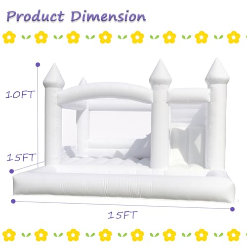 White Bounce House with Slide& Ball Pit for Adults,Commercial PVC 15FT Large Inflatable Bounce House Castle Outdoor with 950W Powerul Blower,Wedding Birthday Party Decorations 15x15x10FT - Image 3
