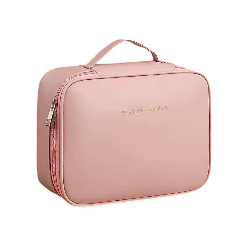Trousse de maquillage voyage grande capacité et organiseur cosmétique imperméable rose