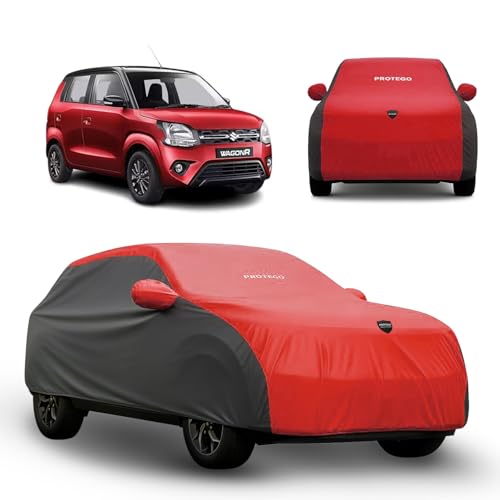 Image of PROTEGO Prime Series India's 1st Anti-Tear Car Cover for Maruti Suzuki WagonR | Heavy-Duty, Custom Fit, All Weather | 100% Waterproof, Windproof & Hail Resistant | 2-Year Warranty | Red + Black
