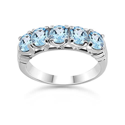 B. BRILLIANT Sterling Silver Half Eternity Band Gemstone Blue Topaz Ring for Women