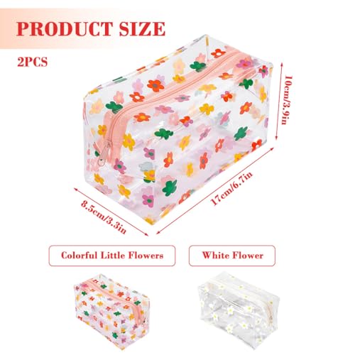 Image of MAYCREATE2Pcs PVC Waterproof Zipper Pouch Bags Stylish Floral Prints Makeup Cosmetic Travel Toiletries Bags for Daily or Travel, Utility Storage Zipper Bag Office Stationeries Organizer Bag, 18x9x9cm
