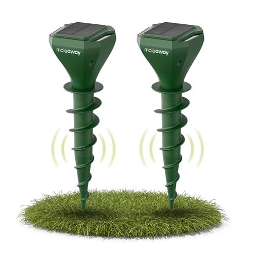 Moleaway ORIGINAL Solar Maulwurfschreck mit seismischer Vibration Maulwurf- & Wühlmausabwehr für Garten & Rasen Patentierte Frequenz-Technologie USB-C-aufladbar Wetterfest IP65 2er Set