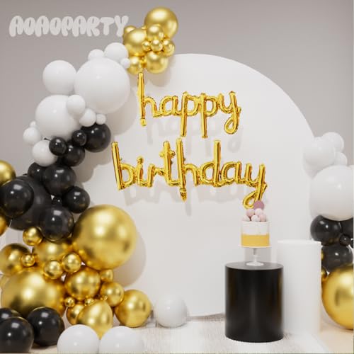 Image of Gold Happy Birthday Balloons Banner 16 Inch Mylar Foil | Happy Birthday Letters Sign for Women Men Adults Birthday Party Decorations