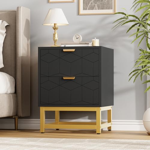 GAOMON Black 2 Drawer Dresser, Small Dresser&Chest of Drawers, Modern Nightstand for Bedroom, End Table with Drawer for Living Room, Hallway, Entryway