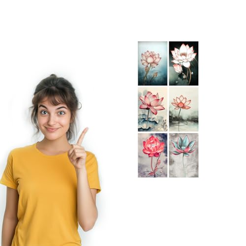 Image of SiddArtify Lotus Flower Wall Art Poster Print Set - Botanical Floral Decor for Living Room Bedroom Office - Set of 2-4x6 Inch - Board (Pack of 6) - Sticker (Pack of 6)