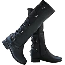 Womens Winter Knee High Boots Riding Military Moto Chunky Low Heel Strap Boots Fit Small