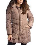 Steve Madden Women's Long Chervron Quilted Outerwear Jacket, TAN, XL