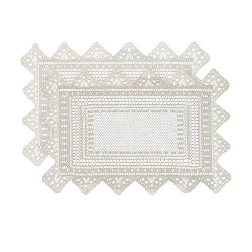 Jayla 2 Pcs Rectangle Lace Placemats for Tables Embroidered Lace Tablemats Vintage Crochet Floral Table Runner Vintage Wedding, Tea Party Decor,12x17 Inch