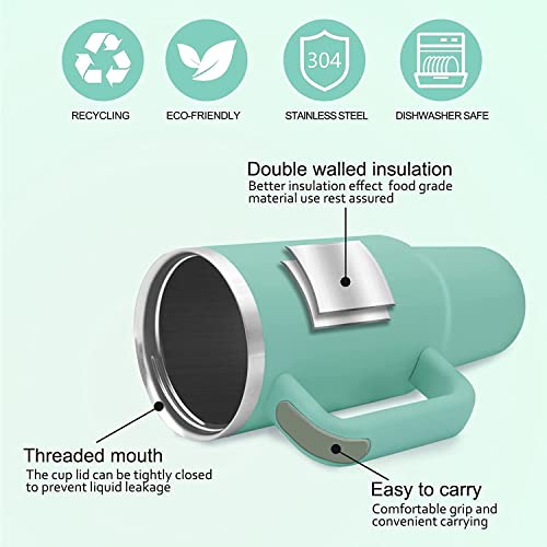 Oneustar 40 Oz Tumbler With Handle Stainless Steel Insulated Tumbler With Lid And Straws Double Wall Travel Mug Iced Coffee Cup Water Bottle, Green #TOP5