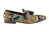 Mens Leather Tassel Loafer Vintage Designer Style Paisley Print Shoes Black Blue [UK 9 EU 43,Navy Blue]